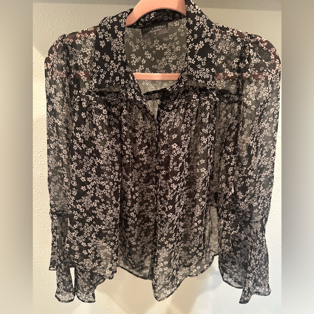 Dress Forum Black and White Floral Sheer Blouse